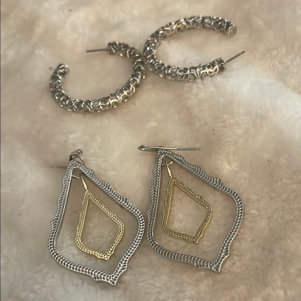 Kendra Scott  Elegant Silver and Gold Hoop Earrings and dangle set